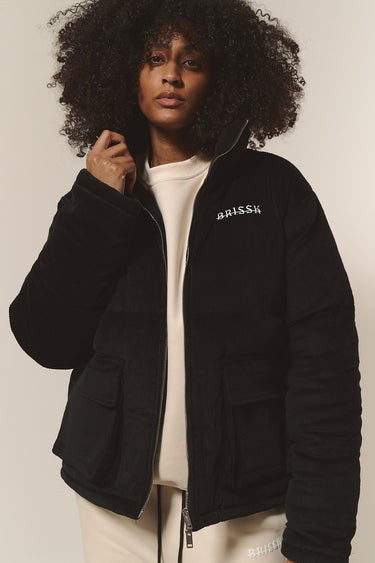 Cord Pufferjacke schwarz Frauen