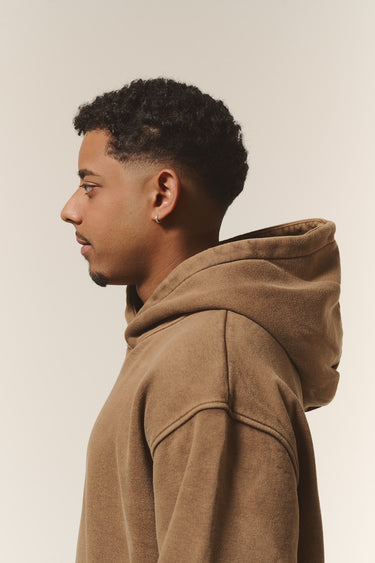 Oversize Basic Hoodie Steingewaschen Braun Männer 